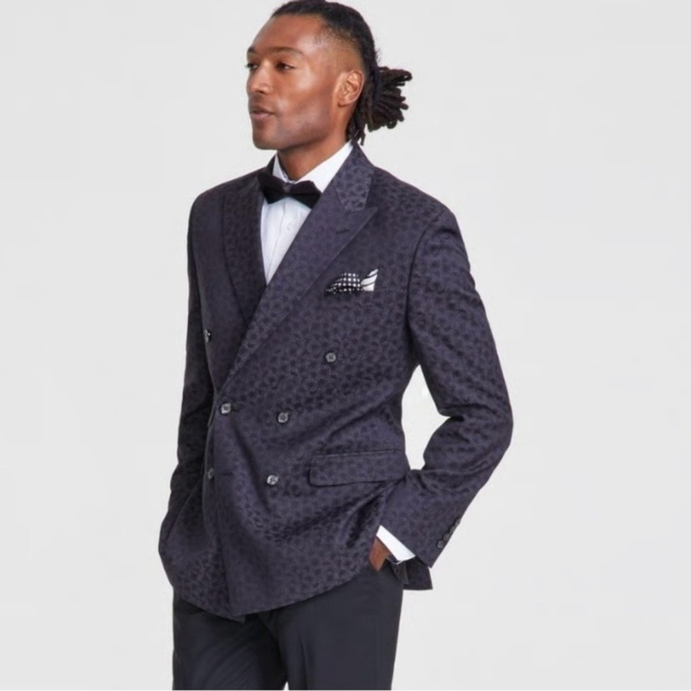 Tayion Men’s Blazer Sport Coat Jacket Double Breasted Patterned 42 Short
